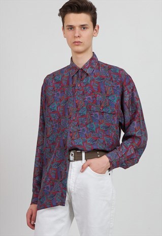 VINTAGE RED BLUE PURPLE TIKLAS LONG SLEEVE SHIRT