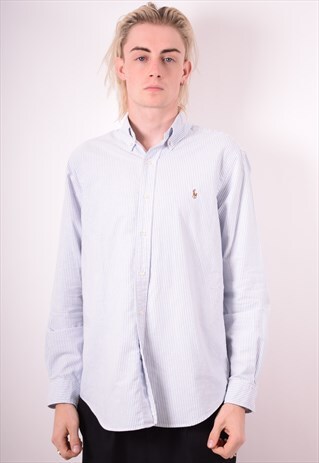 RALPH LAUREN MENS VINTAGE SHIRT MEDIUM BLUE STRIPES 90S