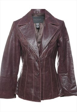 Vintage Guess Plum Fitted Leather Jacket - S