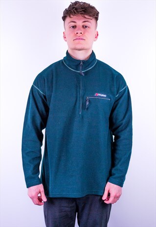 VINTAGE BERGHAUS 1/4 ZIP FLEECE SWEATSHIRT IN GREEN
