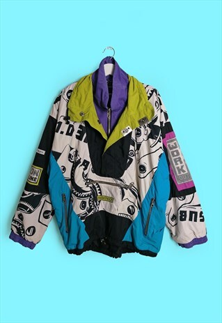 PROLINE VINTAGE 90'S RETRO PRINT CRAZY COLOURS SKI JACKET