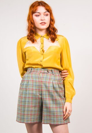 VINTAGE 70'S MUSTARD FLORAL SHEER PANEL SHIRT BLOUSE