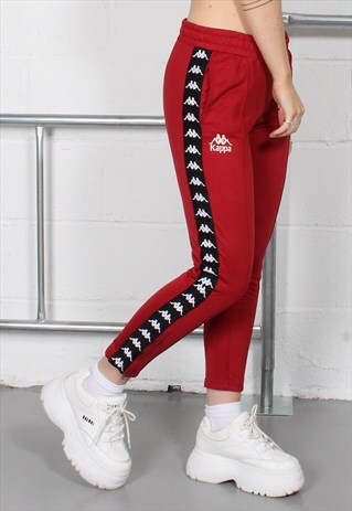 Vintage Kappa Joggers in Red with Spell Out Logo Medium