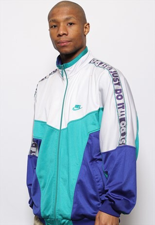 VINTAGE NIKE TAPE LOGO TRACK JACKET BLUE WHITE