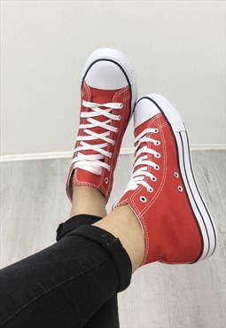justyouroutfit High Top Canvas Trainers Red