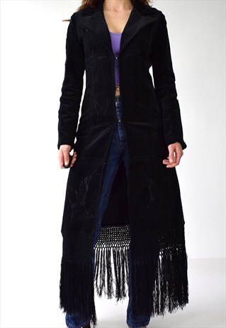 VINTAGE 00S Y2K LONG BUTTERFLY CORD FRINGE HOOK EYE JACKET