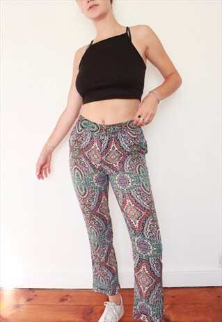 VINTAGE 90S HIGH WAISTED PAISLEY PATTERN SLIM PEG TROUSERS