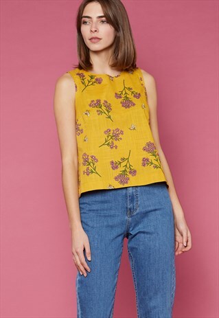 PRINCESS HIGHWAY YELLOW BEE FLOWER PRINT SLEEVELESS TOP