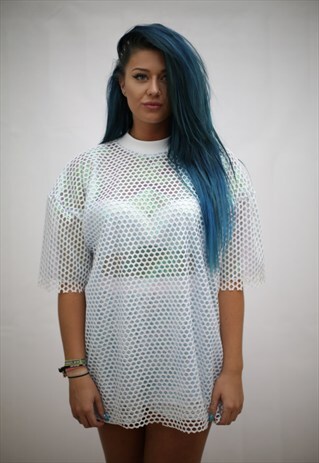 BLUE WHITE MESH OVERSIZED TOP