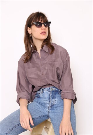 VINTAGE 90S PURPLE SILK OVERSIZED BLOUSE SHIRT
