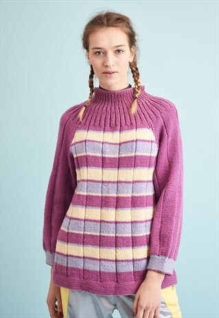 80'S RETRO STRIPED PATTERN MOMS CHUNKY HANDKNIT JUMPER