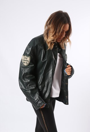 LEATHER BOMBER CELTICS JACKET VARSITY BOYFRIEND RARE (BEDM)