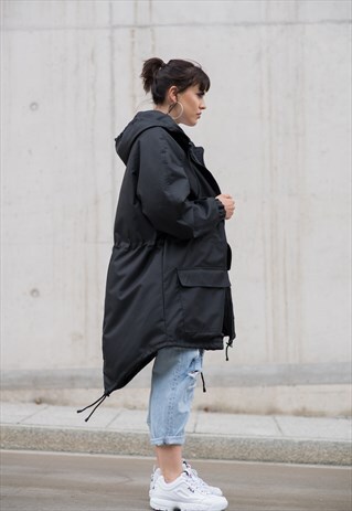 WINDBREAKER PARKA COAT IN BLACK