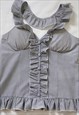 Y2K VINTAGE RUFFLED FRILLED HALTER NECK TOP NAUTICAL STRIPED