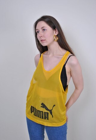 90S PUMA YELLOW TANK TOP, VINTAGE TRANSPARENT SLEEVELES TEE