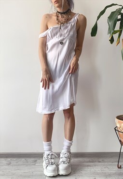 Vintage 00's Y2K White Satin Babydoll Night Slip Midi Dress 