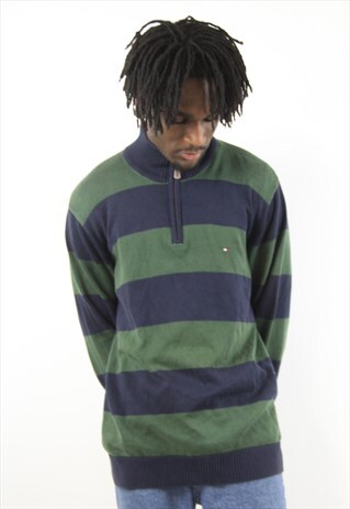 VINTAGE TOMMY HILFIGER STRIPED ZIP-UP JUMPER