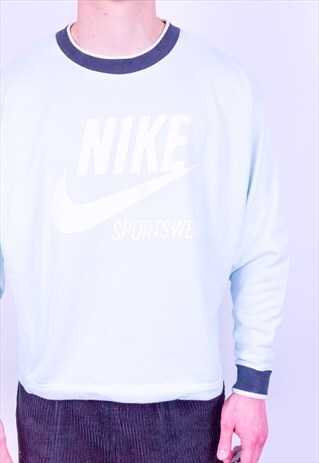 VINTAGE 90S NIKE SPELL OUT BOXY SWEATSHIRT BABY BLUE MEDIUM