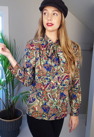PUSSY BOW 70'S STYLE PAISLEY BUTTON UP BLOUSE