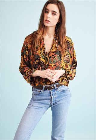 80'S RETRO ABSTRACT PRINT OVERSIZED SHIRT BLOUSE TOP