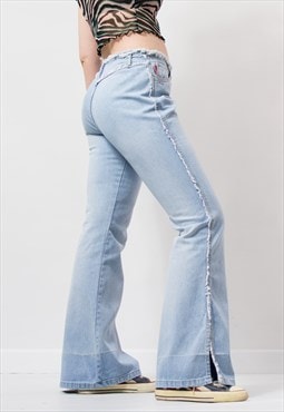 Vintage 90's bell bottom leg jeans frayed denim