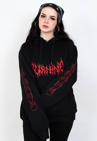 BURNING RED TRIBAL FLAMES HOODIE AESTHETIC SWEATSHIRT Y2K