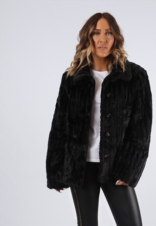 FAUX FUR COAT JACKET SHORT VINTAGE UK 16 (A92C)