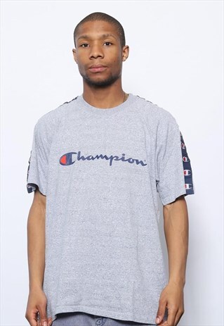 VINTAGE CHAMPION TAPE LOGO SPELLOUT T-SHIRT GREY