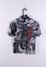  Vintage 90s Dragon Print Shirt/ Blouse Crazy Print. Y2K