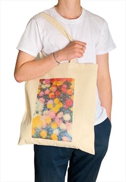 Vintage Pastel Art Floral Tote Bag with Vibrant Print