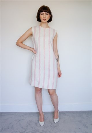 VINTAGE CREAM AND PINK LINEN DRESS