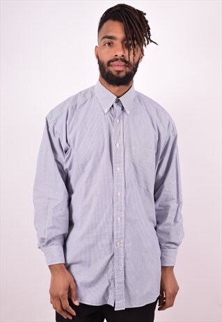 TOMMY HILFIGER MENS VINTAGE SHIRT LARGE BLUE STRIPES 90S
