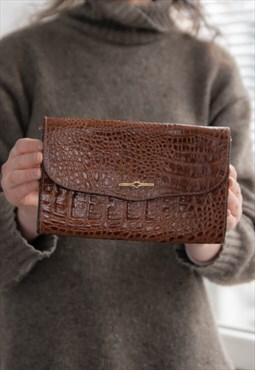 Vintage 80's Brown Varnished Clutch