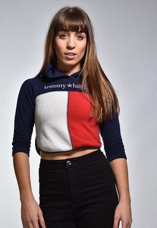 VINTAGE 90S TOMMY HILFIGER CROPPED FLEECE HOODIE