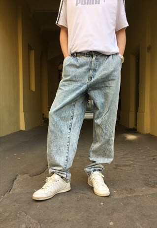 VINTAGE 80' OLDSCHOOL COOL BLEACH JEANS TROUSERS