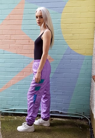 LILAC SHELLSUIT JOGGERS TRACKSUIT BOTTOMS WITH STRIPES