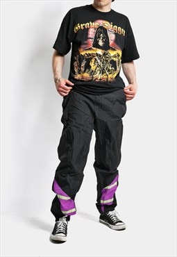 Vintage 80s shell nylon pants in black purple old school 
