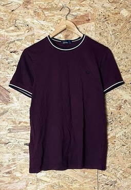 Fred Perry Burgundy Twin Tipped Round Neck T-shirt Size S