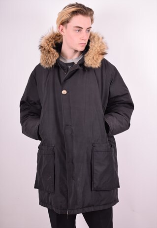 WOOLRICH MENS VINTAGE PARKA JACKET XL BLACK 90'S