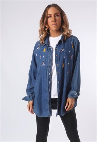 DENIM SHIRT DISNEY POOH OVERSIZED EMBROIDERED 14 - 16 (5CB)