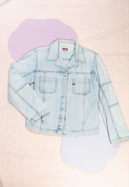 Vintage denim jacket 90s pale blue wash grunge coat