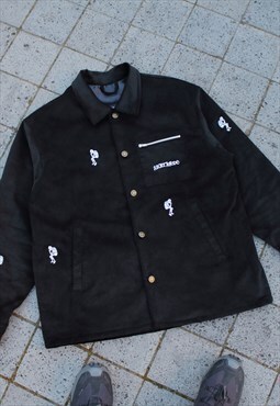 Handmade Corduroy Jacket in Black with Skeletons