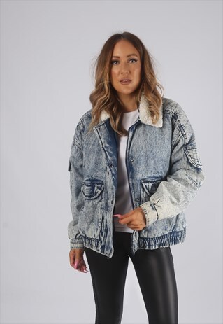 VINTAGE SHERPA DENIM BOMBER JACKET OVERSIZED ACID WASH (72X)