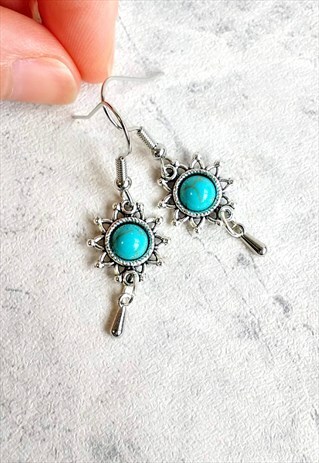 ANTIQUE STYLE TURQUOISE DEW DROP EARRINGS