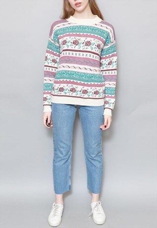 VINTAGE 1990'S PRETTY IVORY FAIRISLE PATTERN JUMPER
