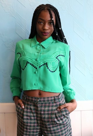 REWORKED CROPPED GREEN EMBROIDERED SHIRT