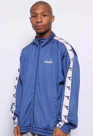 VINTAGE DIADORA TAPE LOGO TRACK JACKET BLUE