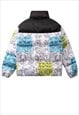 GRAFFITI PAISLEY BOMBER BANDANNA PUFFER JACKET IN WHITE