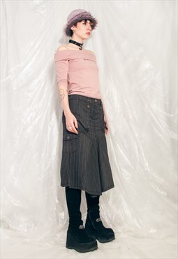 Vintage Cargo Skirt Y2K Preppy Midi in Grey