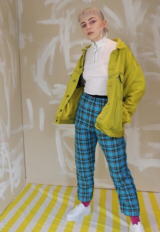 HIGH WAIST TARTAN CHECK TROUSERS IN BLUE